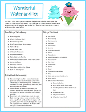 Wonderful Water and Ice Checklist