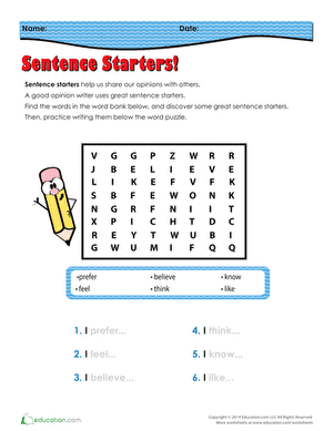 Sentence Starters: Writing Opinions