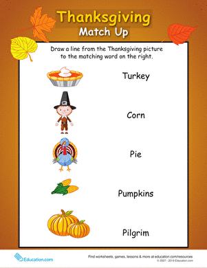 Thanksgiving Match Up | Worksheet | Education.com