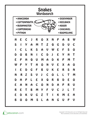 Animal Word Search: Slithering Snakes