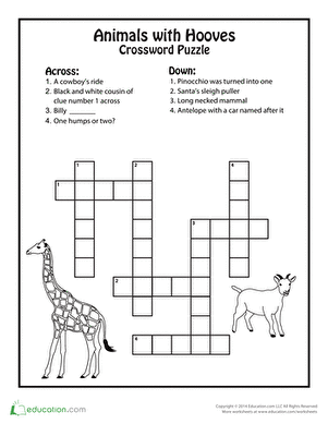 Name the Animal: Hooved Animal Crossword Puzzle