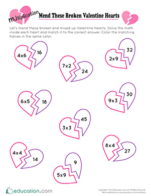 Mend These Broken Valentine Hearts: Multiplication