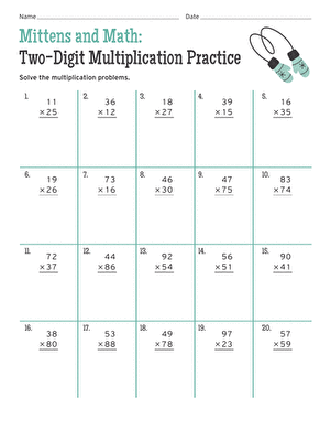 Mittens and Math: Two-Digit Multiplication Practice