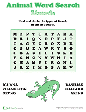 Lizards Word Search