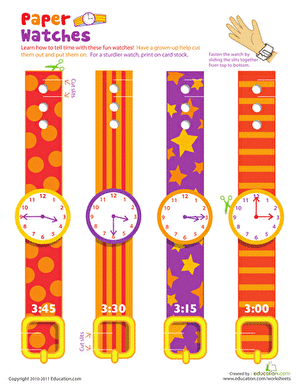 Practice Telling Time with Play Watches: 3 O'Clock