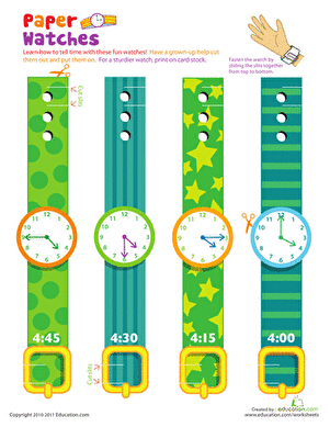 Practice Telling Time with Play Watches: 4 O'Clock