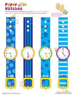 Practice Telling Time with Play Watches: 5 O'Clock
