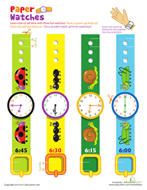 Practice Telling Time with Play Watches: 6 O'Clock