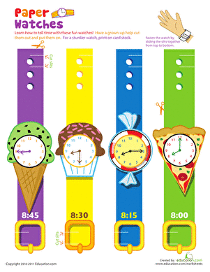 Practice Telling Time with Play Watches: 8 O'Clock