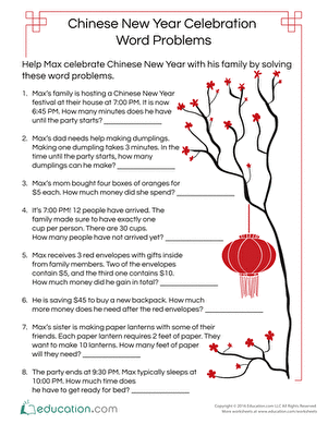 Chinese New Year Celebration Word Problems