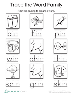 Trace the Word Family: -in Words