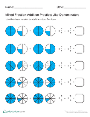 Mixed Fraction Addition With Like Denominators #1