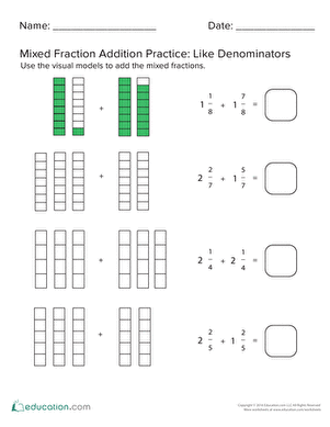 Mixed Fraction Addition With Like Denominators #3