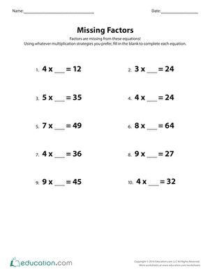 Fill in the Missing Multiplication Factors